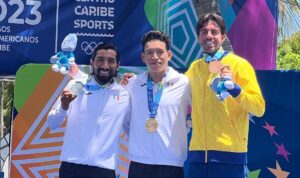 Podium of the Central American and Caribbean Games, San Salvador 2023, featuring Aram Peñaflor, Crisanto Grajales and Matthew Wright (Credit: BOA).
