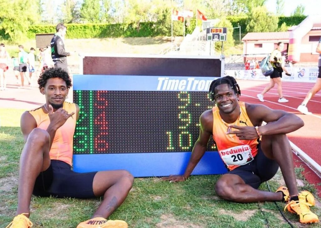 Shainer Reginfo and Reynaldo Espinosa, by taking first and second place in Salamanca, lowering the 10 seconds in the 10 meters (Credit: IG Golden Javelin).